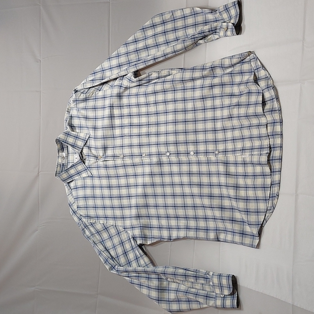 Peter Milar long sleeve button up Large 100% Cotton Blue Yellow Pattern